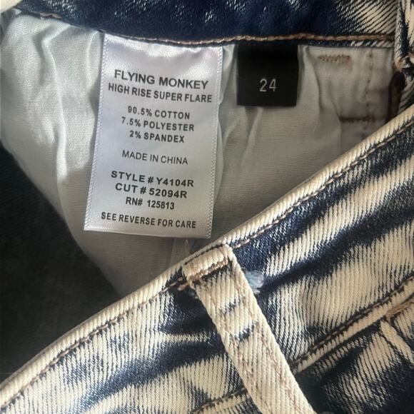 Flying Monkey High Rise Super Flare Jeans 24x32 Acid Wash Buckle NWT Edgy Y2K - Picture 5 of 6